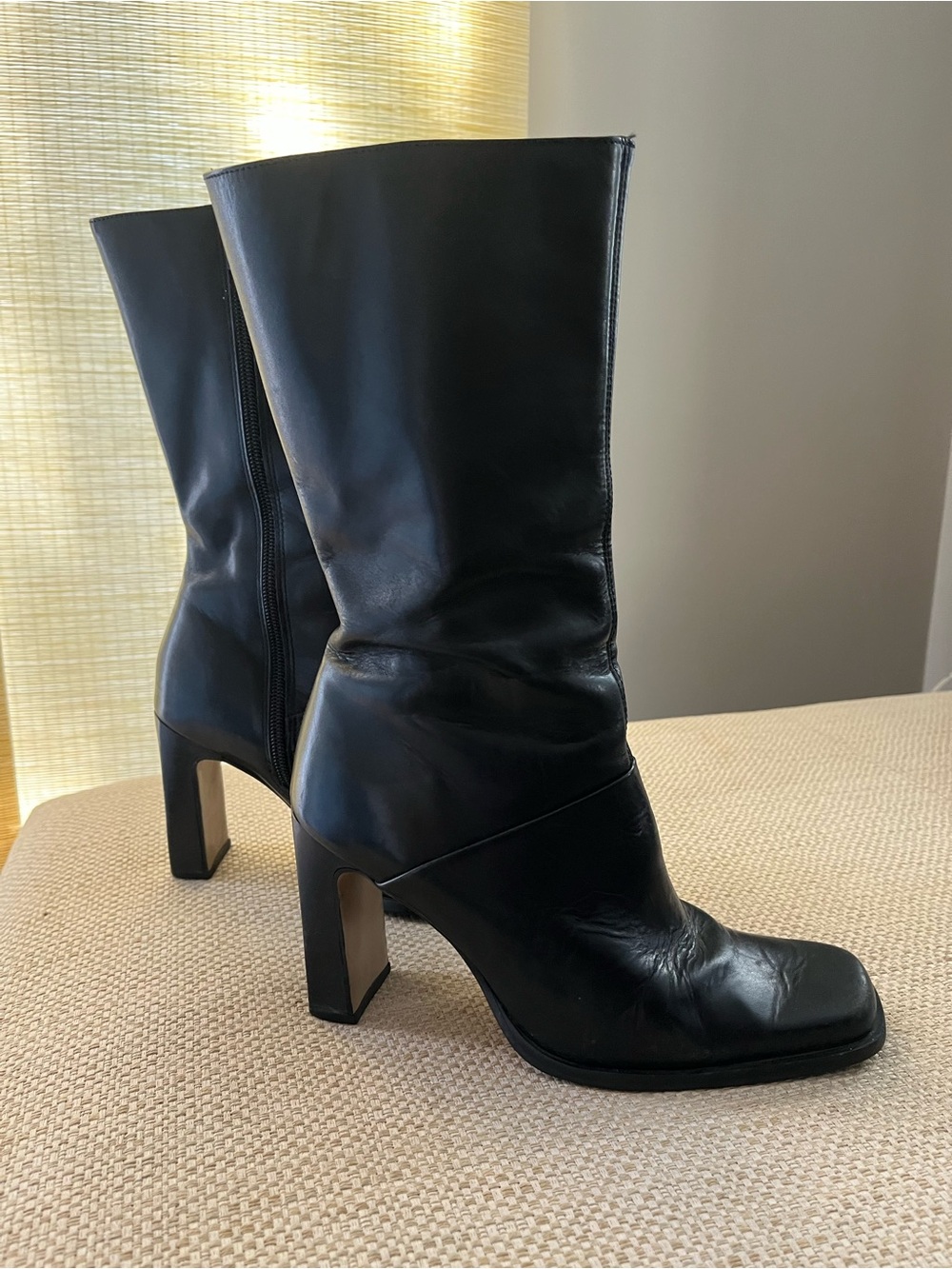 White Mountain "Turner" Black Mid-Calf Leather Heeled Boot